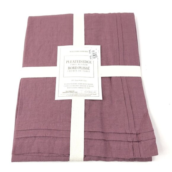 Williams Sonoma Pleated Edge Table Runner 16x108 Hazy Lilac Mauve Linen - Picture 1 of 12